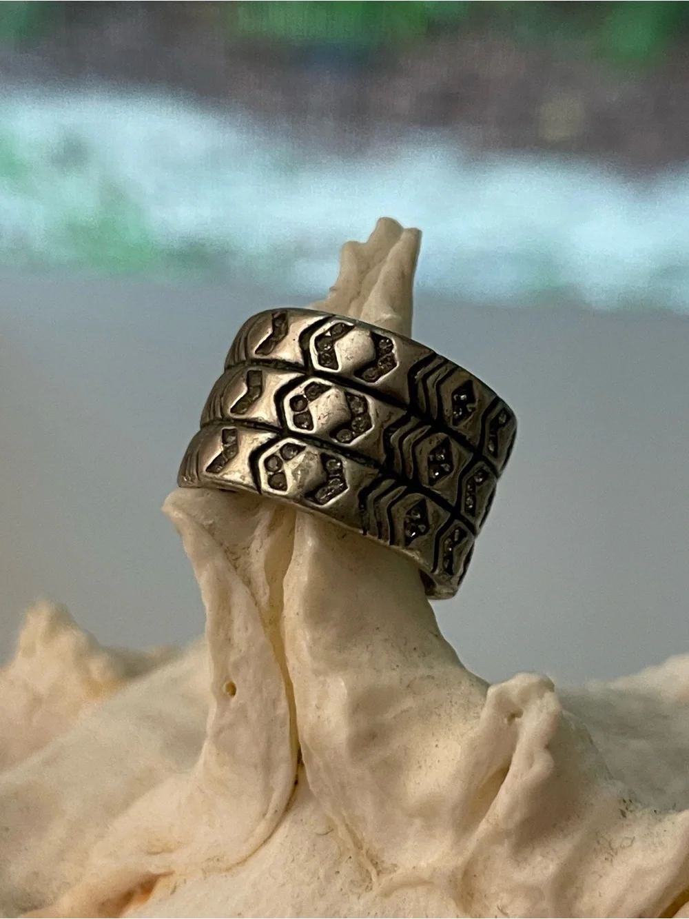 House of Harlow Stackable Chevron Pattern Silver Band Ring